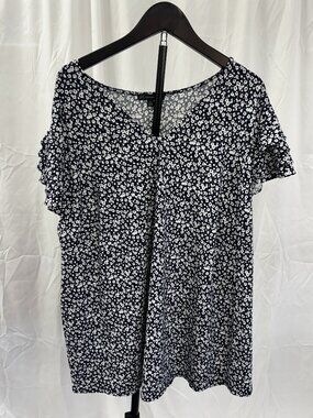 Adrianna Papell Blue Floral Ruffle Cap Sleeve Dressy‎ Tee / Blouse Plus Sz 3X